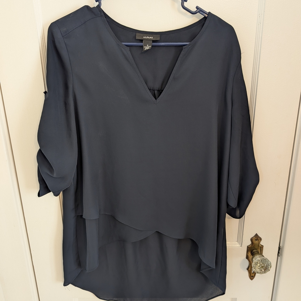 Alfani Navy Layered V-Neck Tunic Top